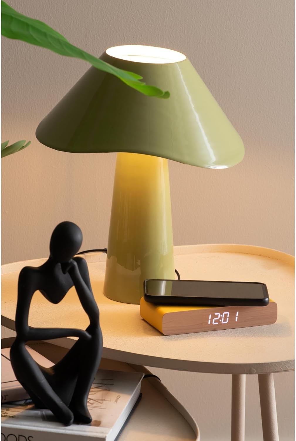 Retro LED Alarm Clock Flat Wooden Desk Bedside Digital Time Display