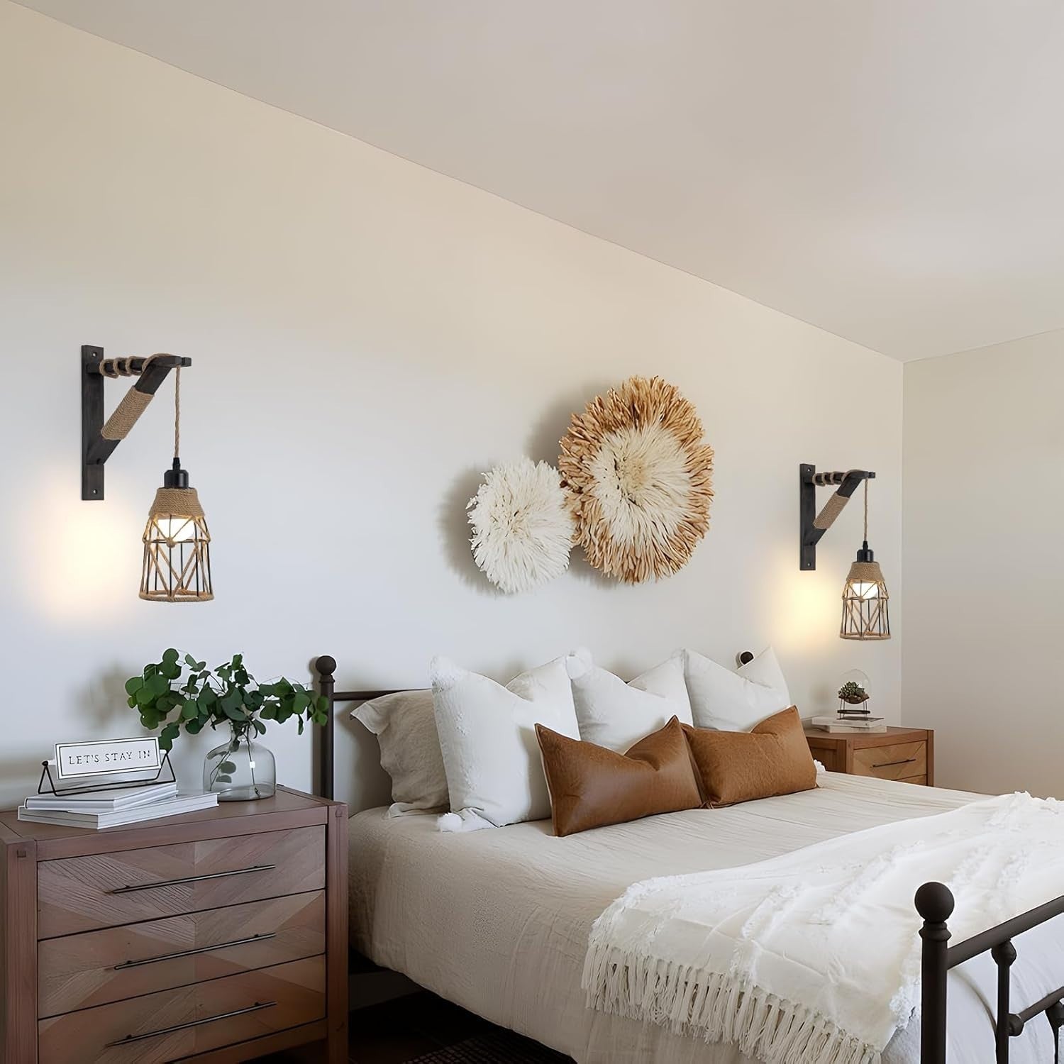 RGB Wall Lights Set of 2 Wireless Farmhouse Sconces w/ Remote + Rechargeable