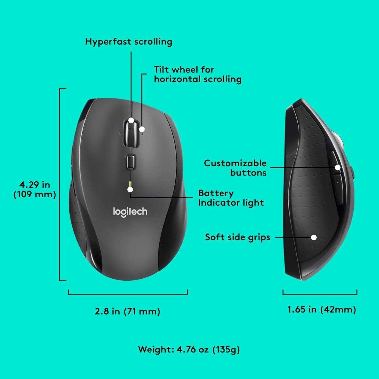 Long Battery Wireless Mouse Ergonomic 7 Button USB Precision for Laptop PC