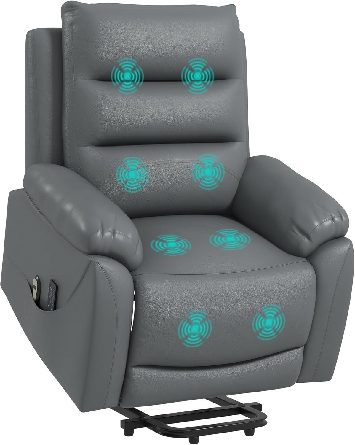 Power Lift Recliner Chair Massage Heat PU Leather 135° Recline w/ Footrest Grey