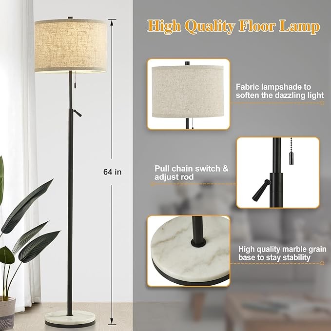 Black Marble Floor Lamp Adjustable Means Pull Chain Standing Light