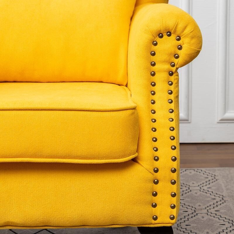 Yellow Tufted Armchair with Lumbar Cushion Sofa Seat Nailhead Trim