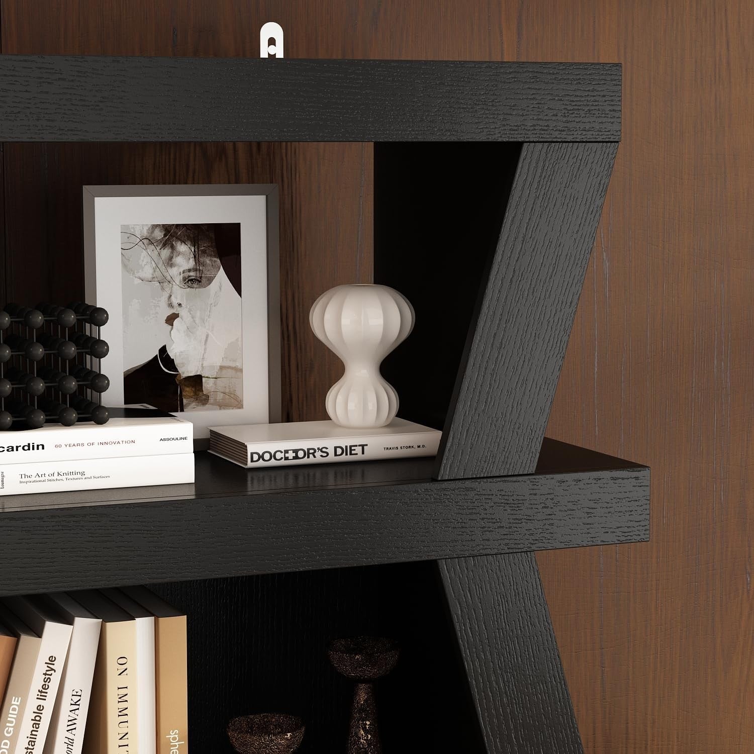 Modern Black Wave Bookcase with 10 Shelves Freestanding Display Unit