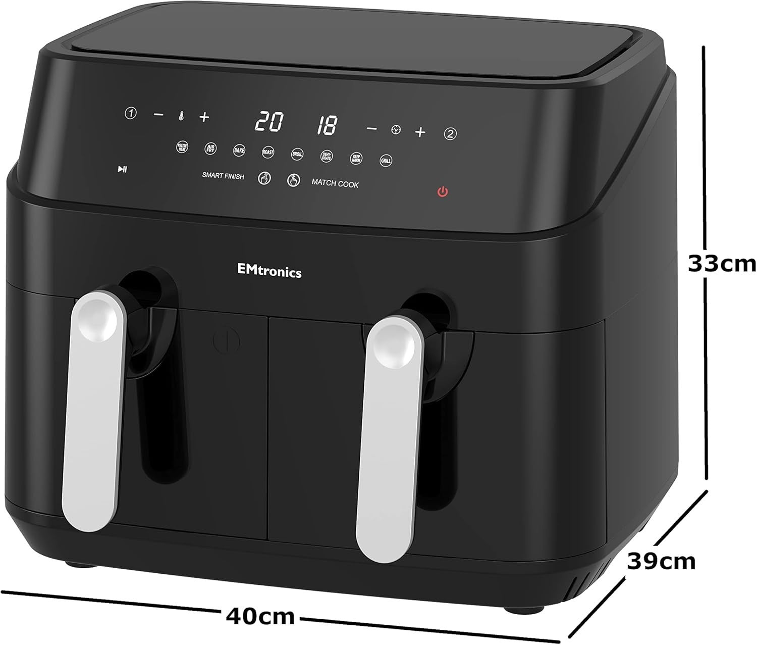9L Dual Drawer Air Fryer + 20L 700W Microwave Set 5 Power Levels Black