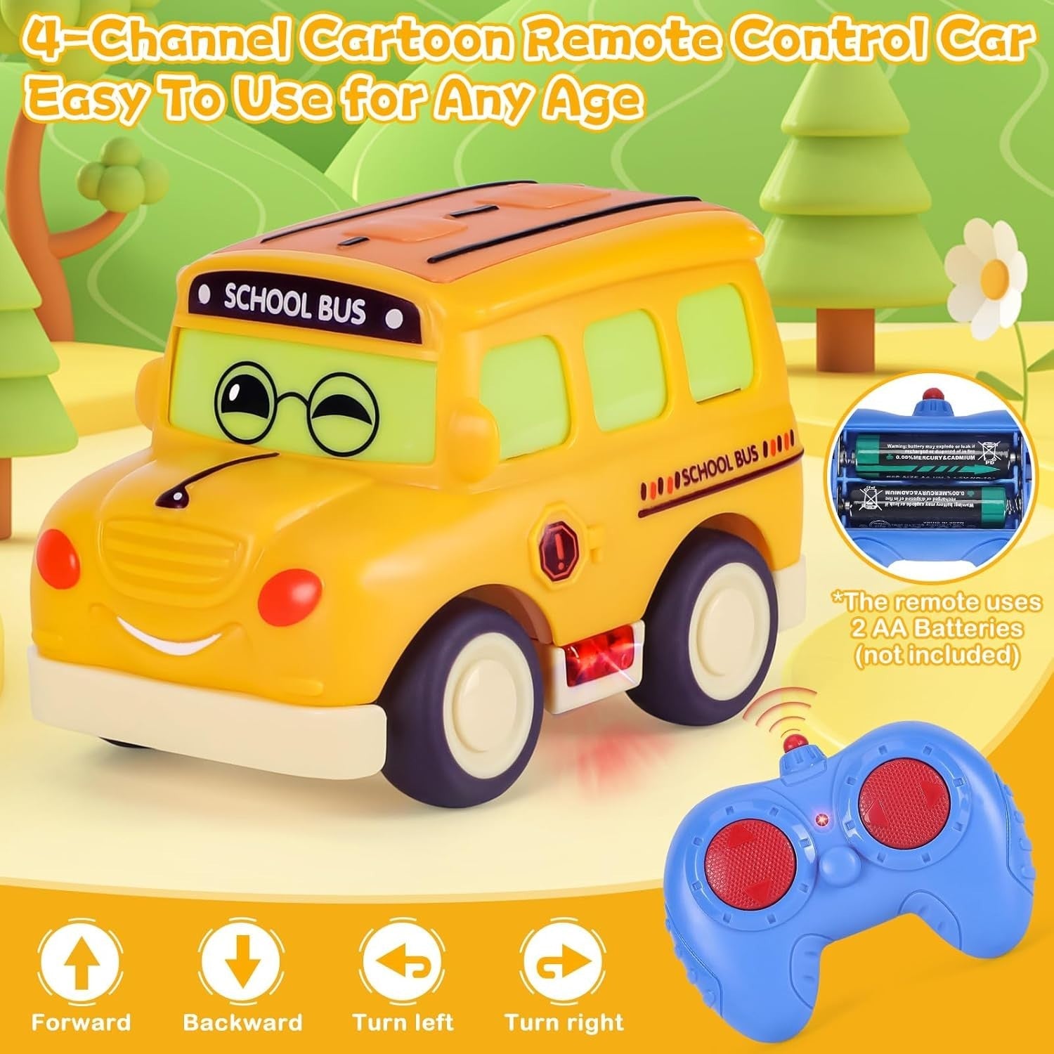 Cartoon RC School Bus 2.4GHz Remote Control Toy for Toddlers Boys Girls 1–3