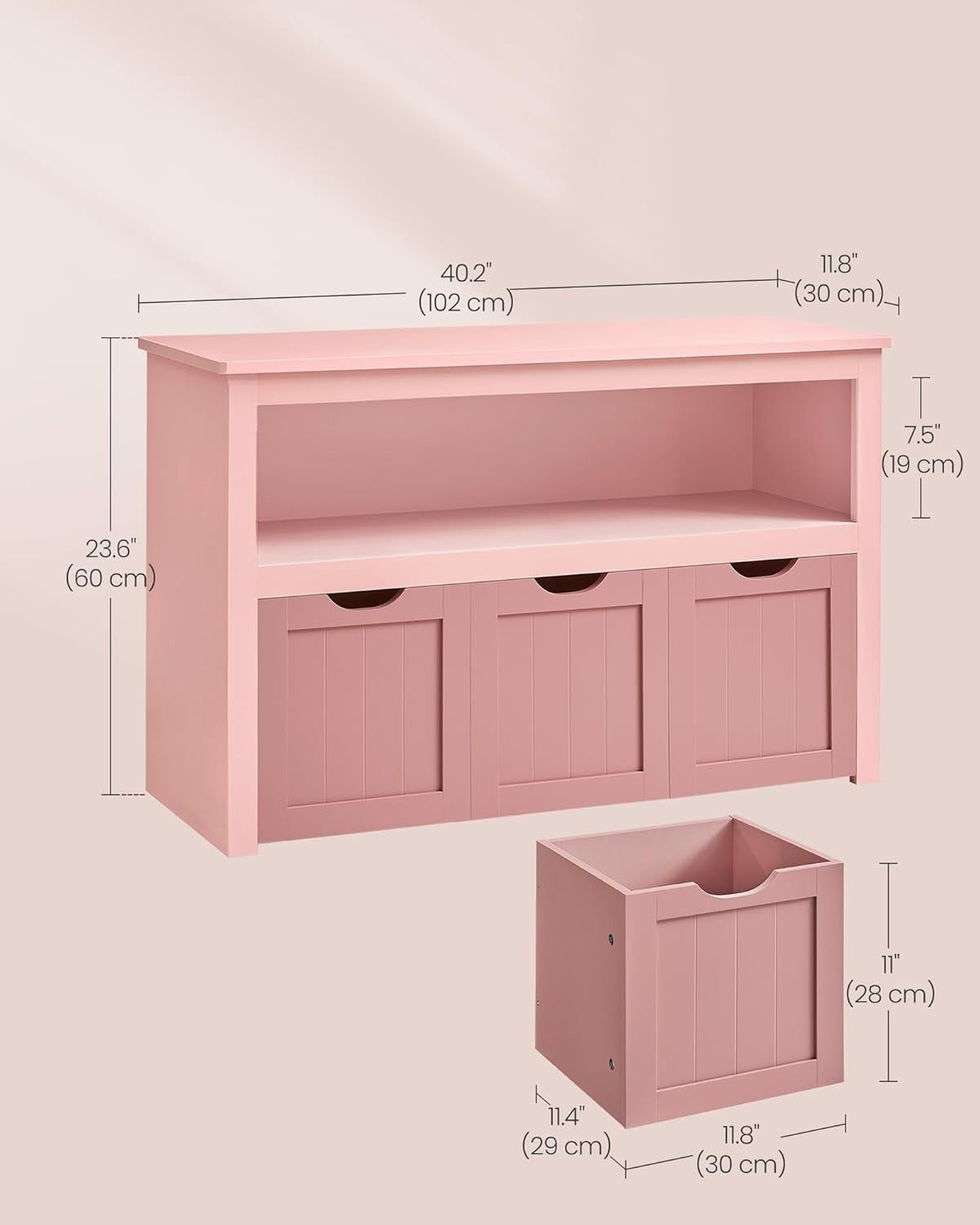 Kids Toy Storage Cabinet with Wheels Pink – 3 Drawer Bookcase Unit