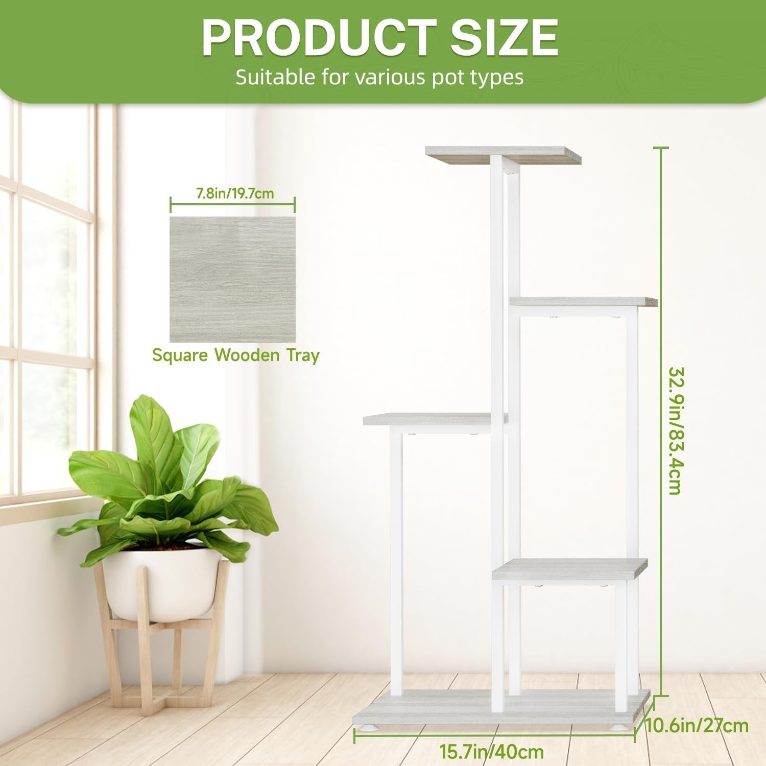 5 Tier White Metal & Wood Plant Stand | Tall Corner Indoor Display Shelf Rack