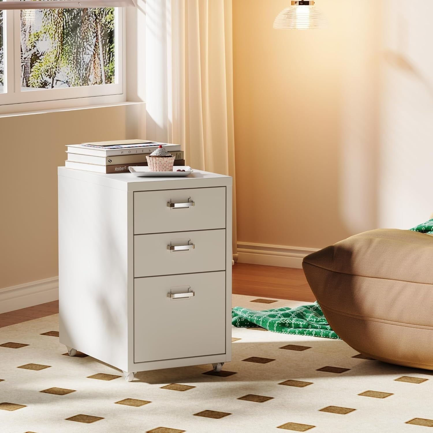 White Mobile Filing Cabinet 3 Drawer A4 Under Desk Printer Stand