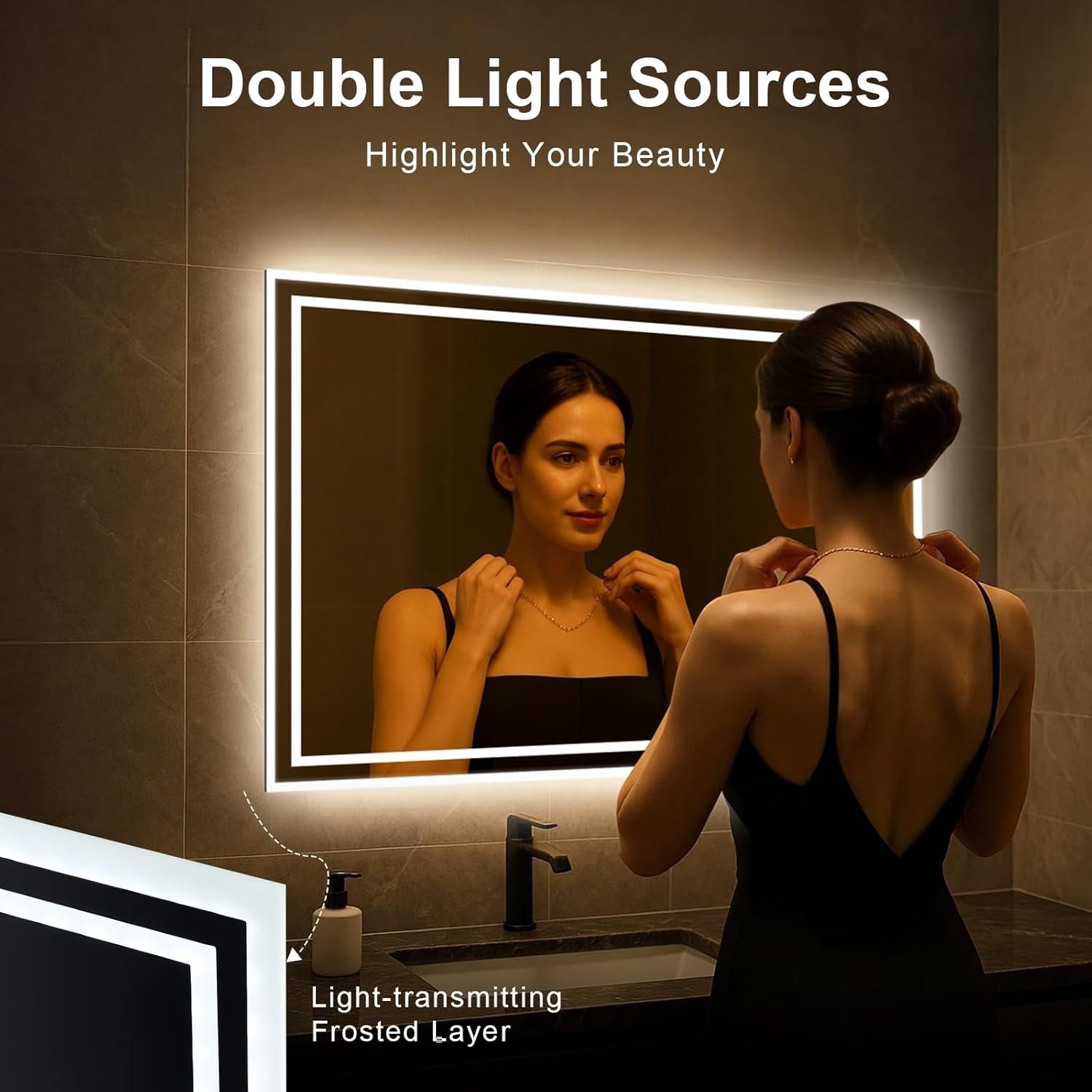 LED Bathroom Mirror 80x60cm Anti-Fog Touch Sensor Waterproof Dimmable Light