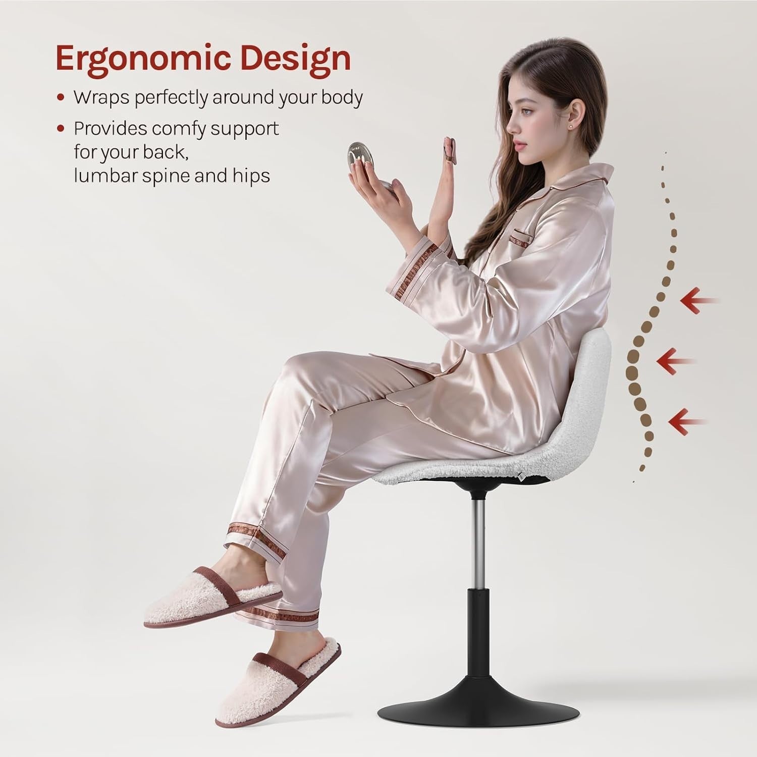White Swivel Vanity Chair Height Adjustable Chenille Dressing Table Stool