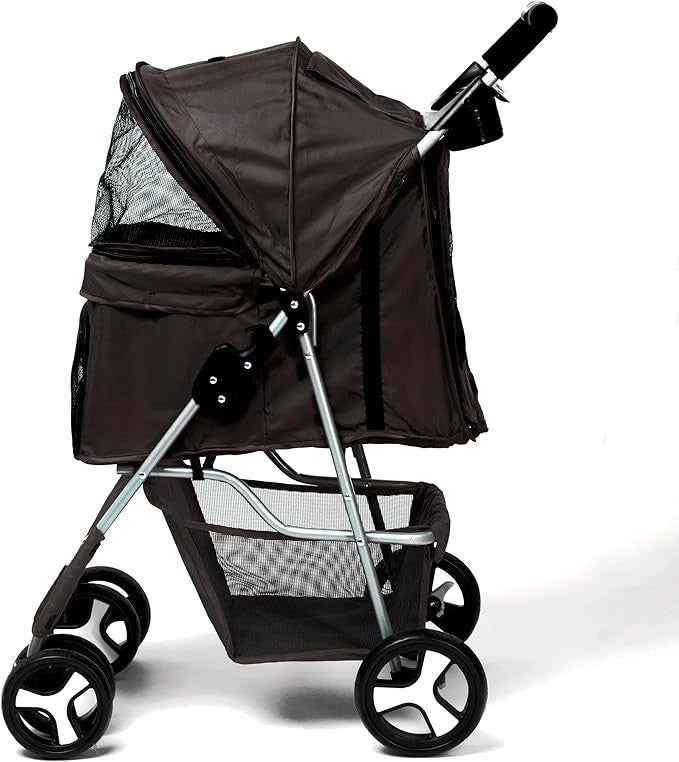 Brown Foldable Pet Stroller with Rain Cover Dog Buggy for Small Medium Pets