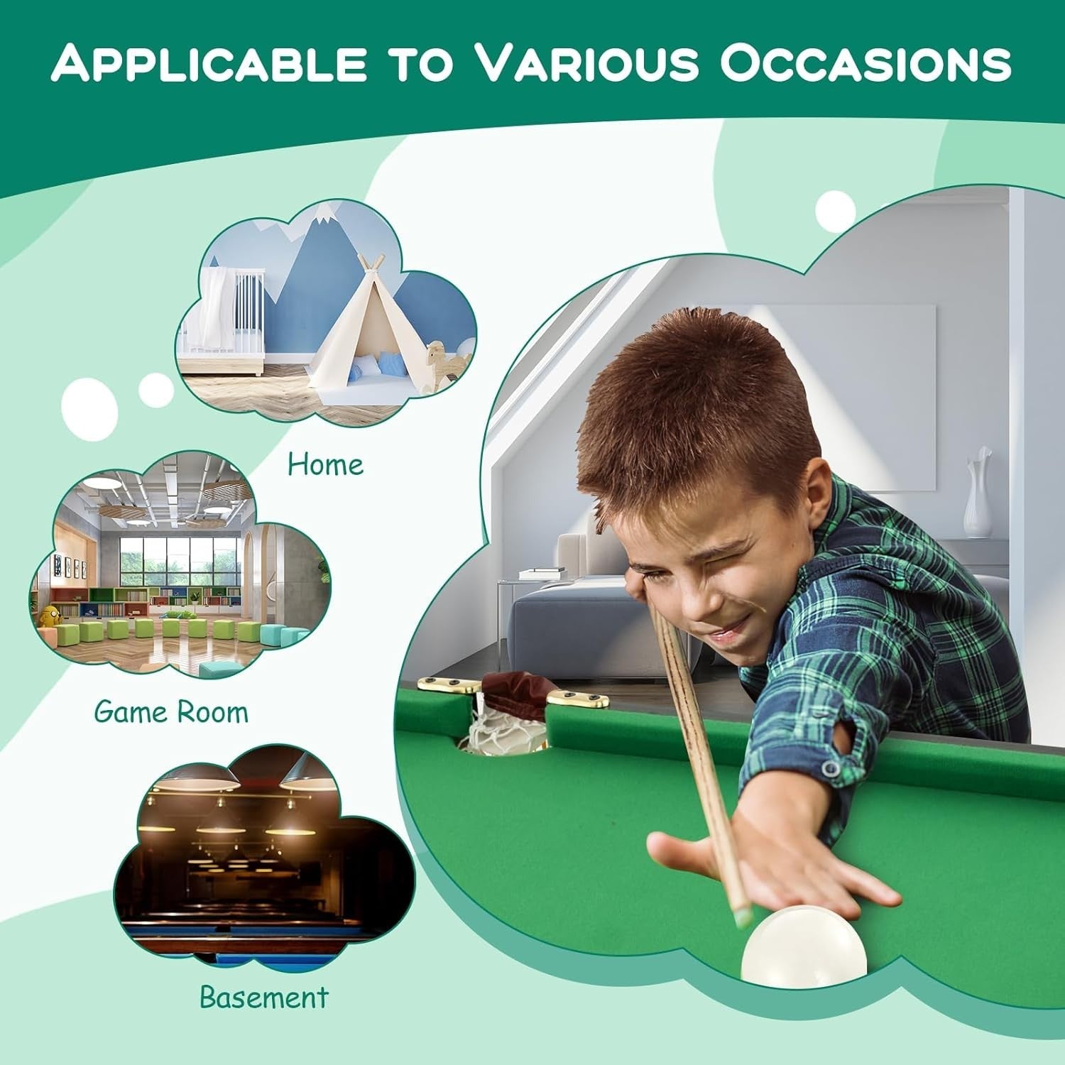 4FT Folding Pool Table Portable Billiards Set w Cues Balls Chalk