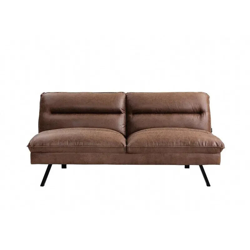 Brown Air Leather 3 Seater Sofa Bed Foam Padded Recliner Solid Frame UK