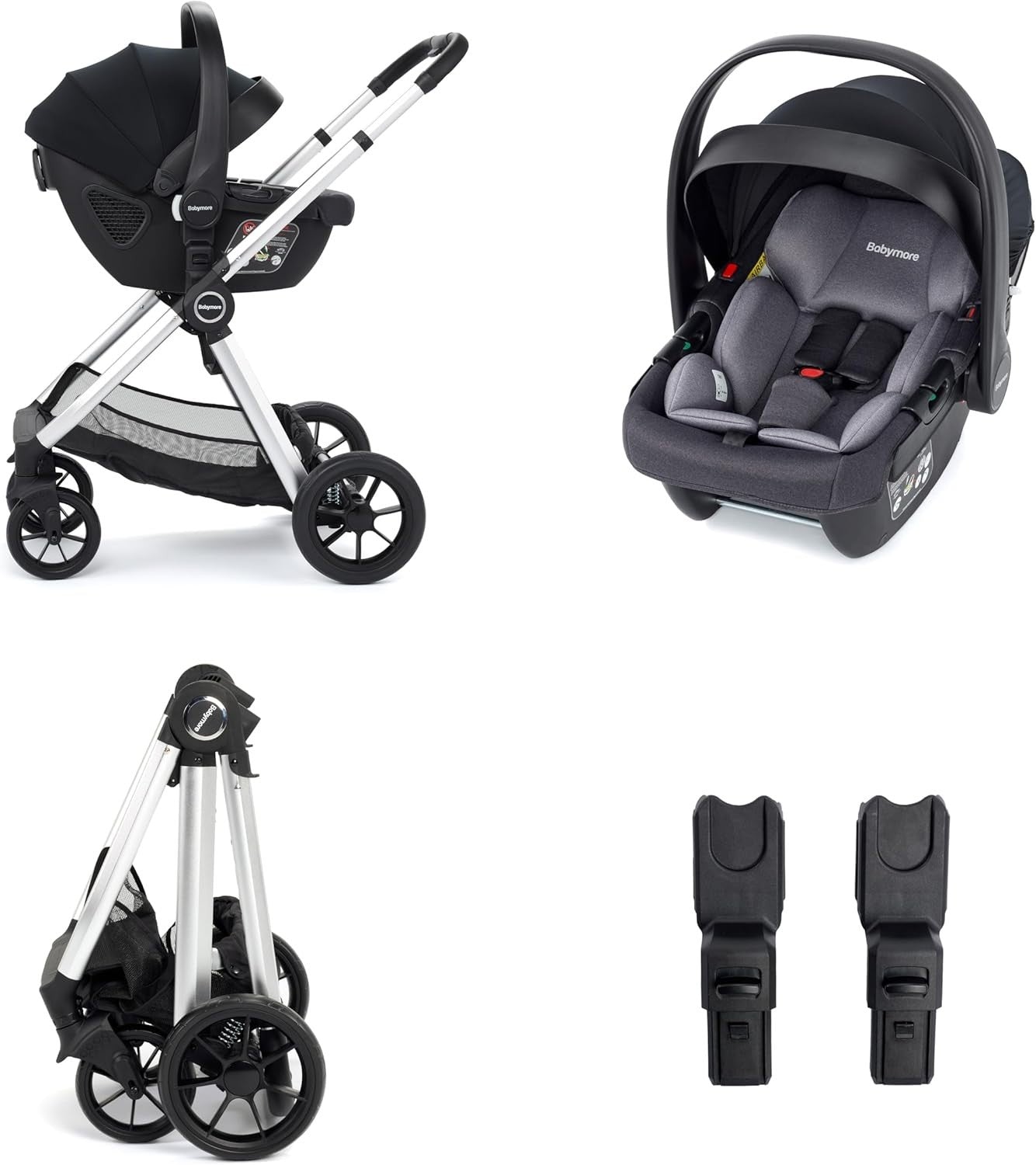Silver 3in1 Baby Pram Travel System Pushchair i-Size Car Seat