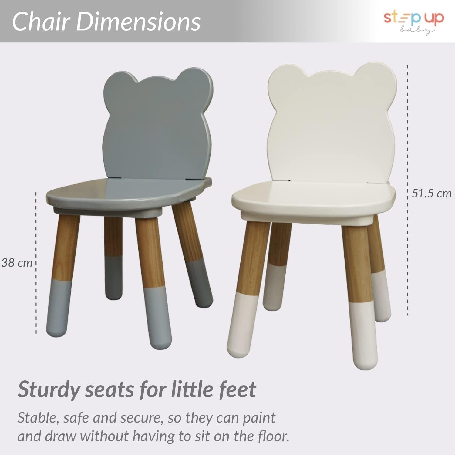 Kids Table and 2 Chairs Set Wooden Toddler Bear Shape Round Play Snack White