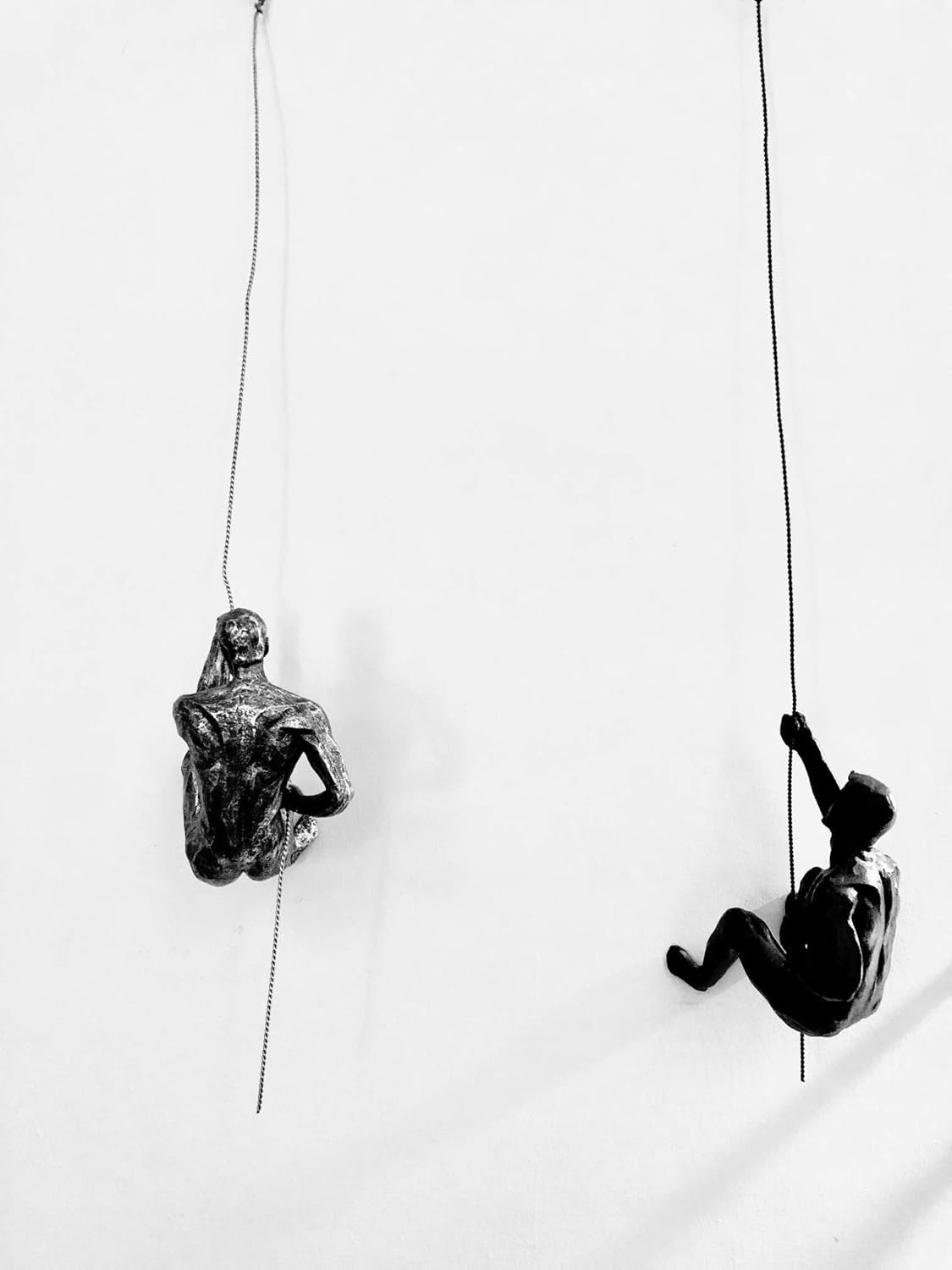 Bronze Climbing Man Wall Art Set Rope Abseiling Sculptures