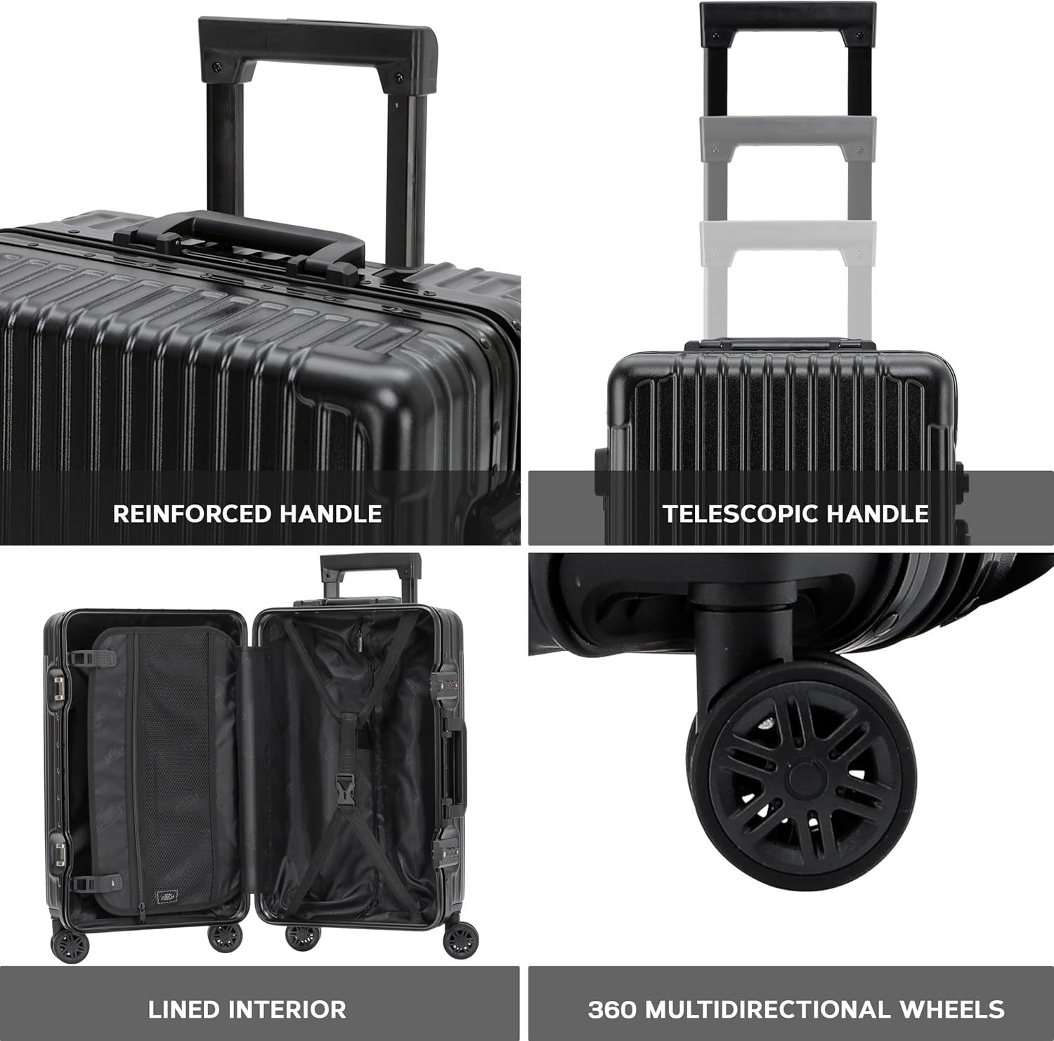 Cabin & Check In Suitcase ABS Hard Shell TSA Lock 8 Spinner Wheels