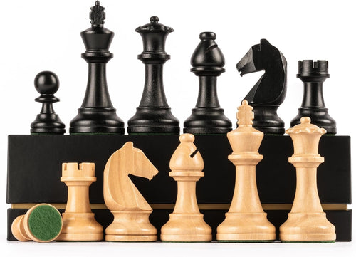 Triple Weighted Wooden Chess Pieces Set 3.75" King w/ Bags & Extra Queens