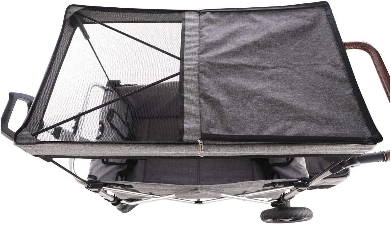 Premium Grey 2-Seater Folding Stroller Wagon Kids Push Pull All-Terrain Cart