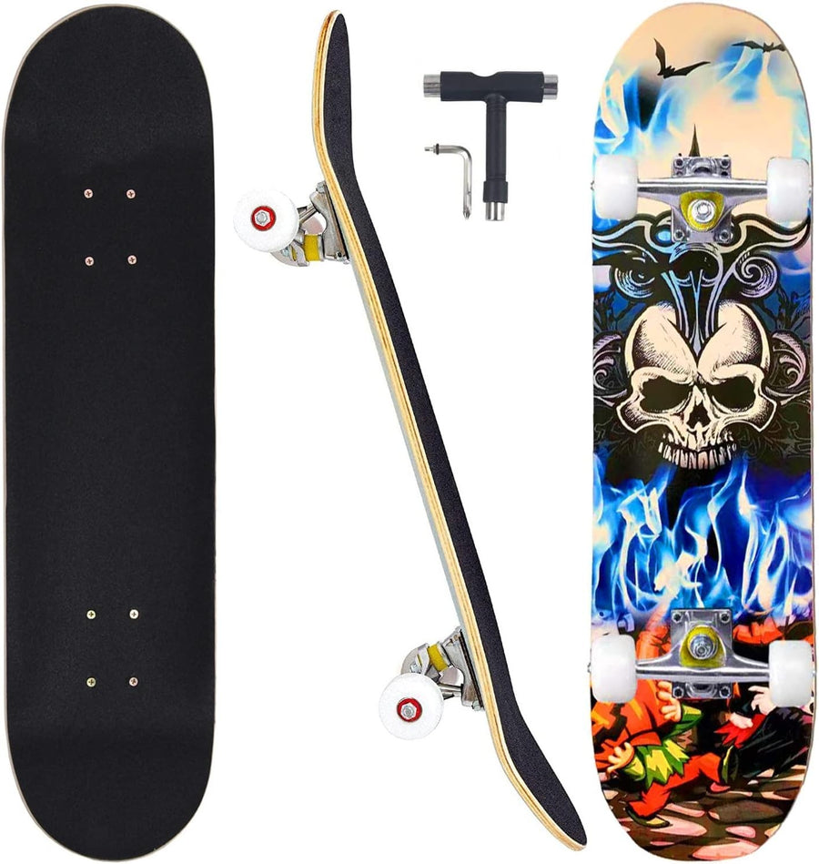 31 Inch Complete Skateboard Maple Wood Double Kick Sport Design