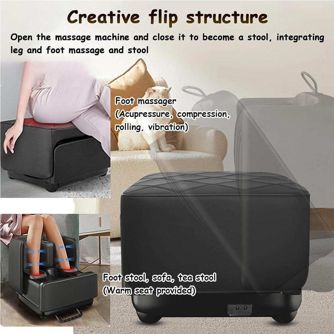 2-in-1 Foot & Calf Massager with Heat, Shiatsu Kneading, Vibration & Compression