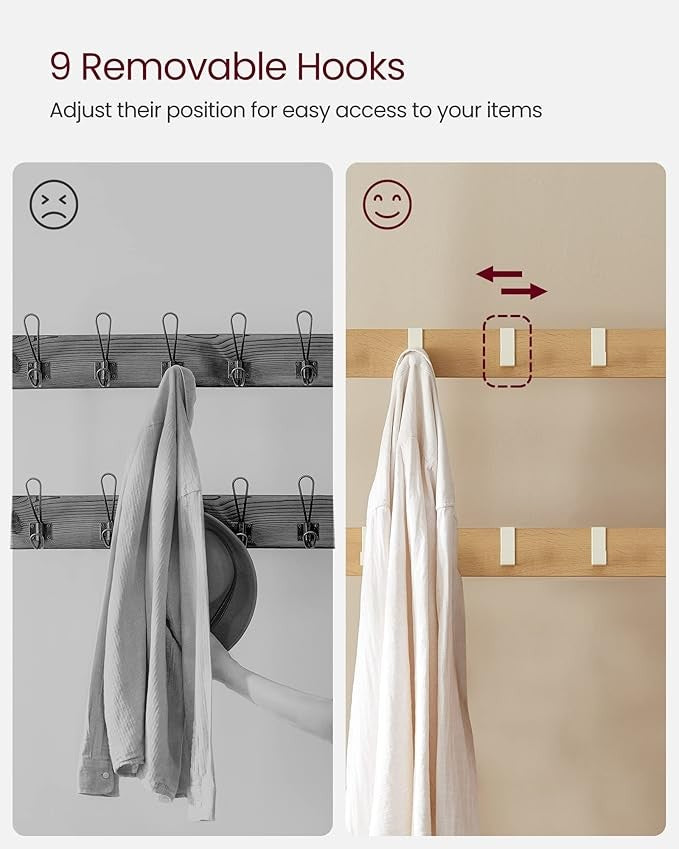 Oak & Cream Coat Rack with Shoe Bench | 4-in-1 Hallway Storage Unit with 9 Hooks