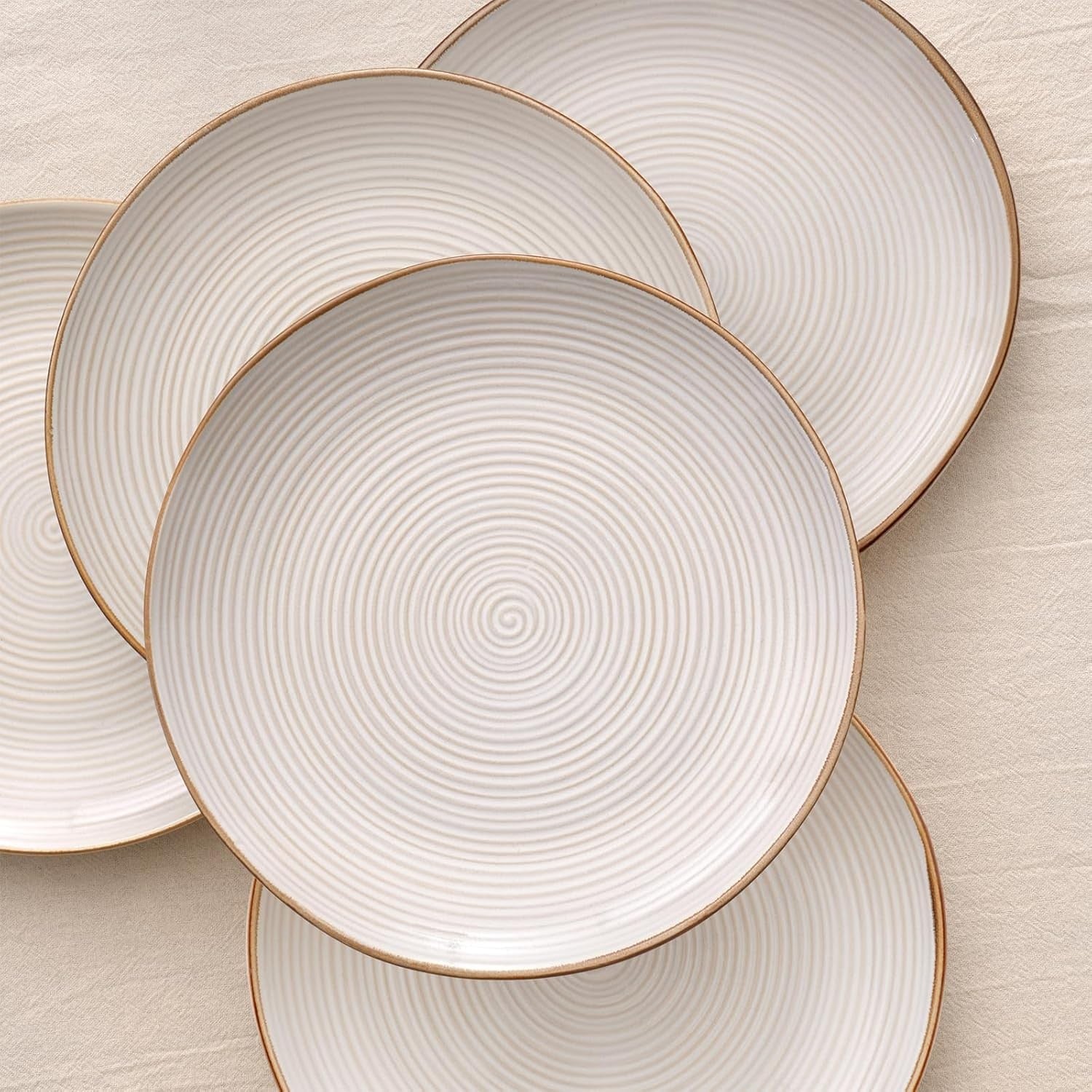 12pc Stoneware Dinnerware Set Plates Bowls Light Cream Service for 4