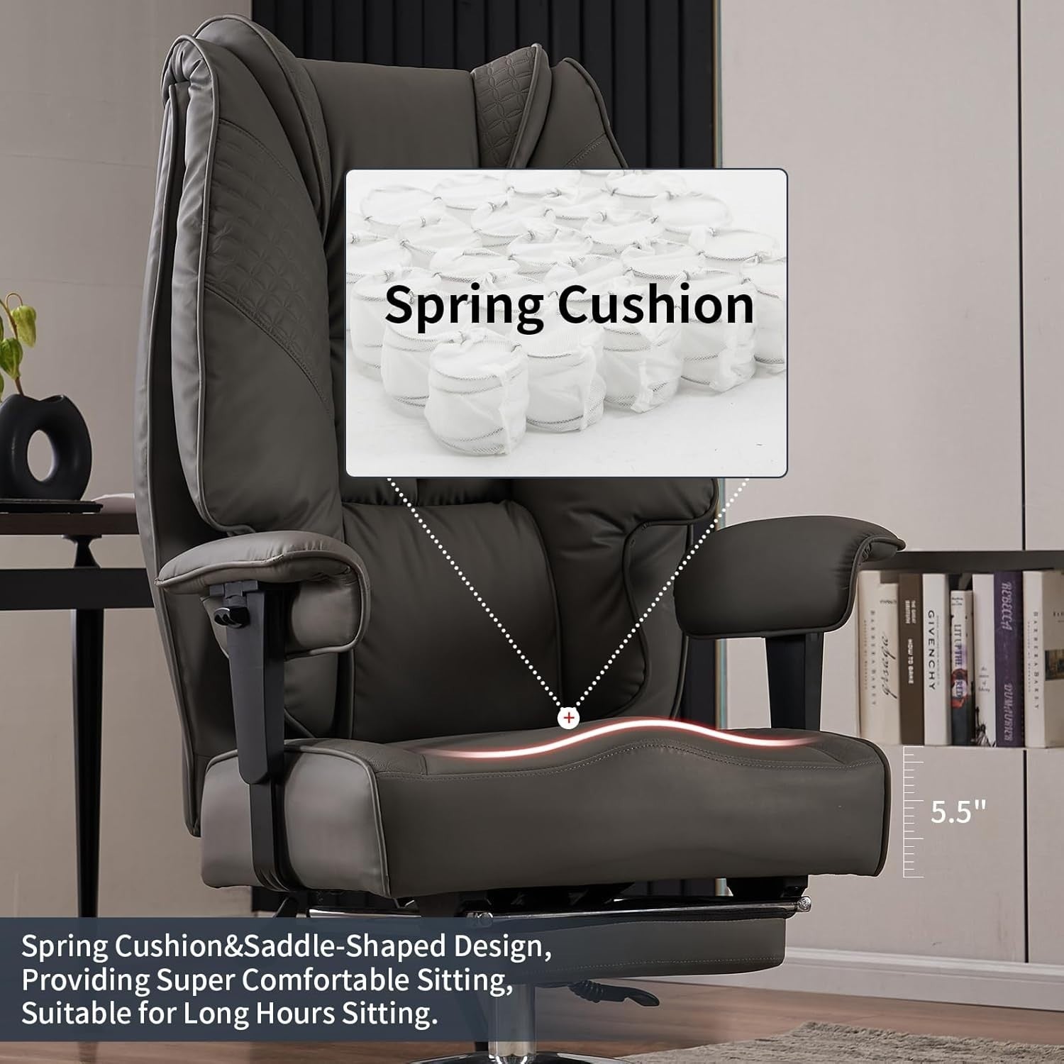 Big & Tall Office Chair Oversized Heavy Duty 400lb Max Load Grey Faux Leather