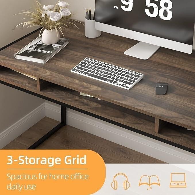 47” Walnut Computer Desk with Storage Shelves for Home Office or Study Room