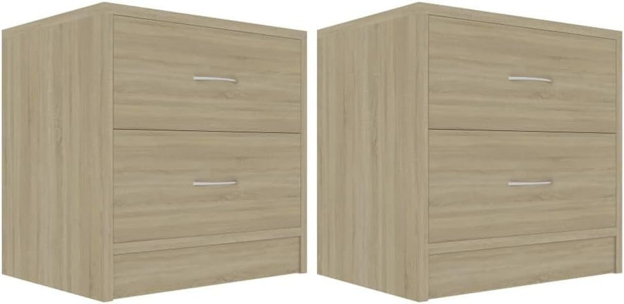 Set of 2 Sonoma Oak Bedside Tables | Modern 2 Drawer Wooden Nightstands