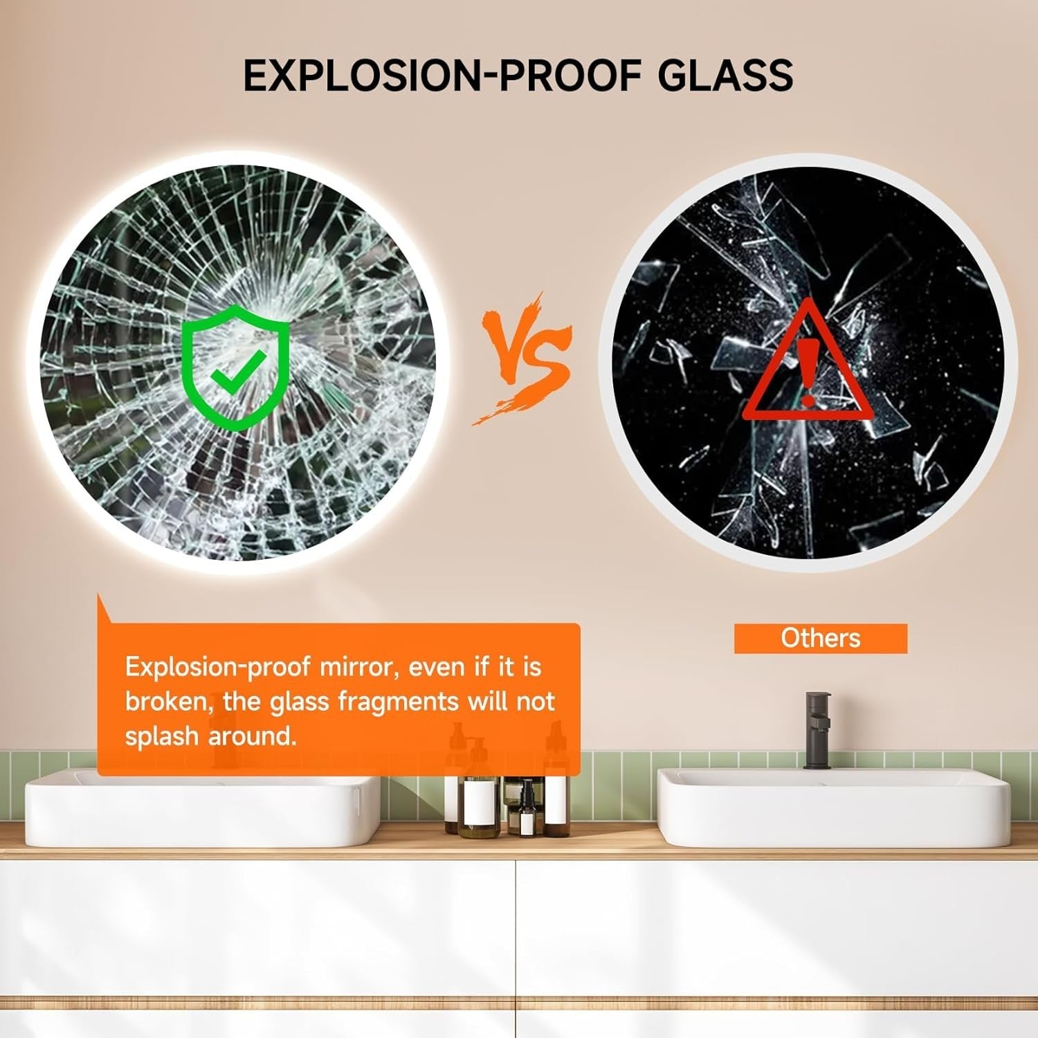 LED Bathroom Mirror 50x50cm Round Anti-Fog Demister Vanity Light
