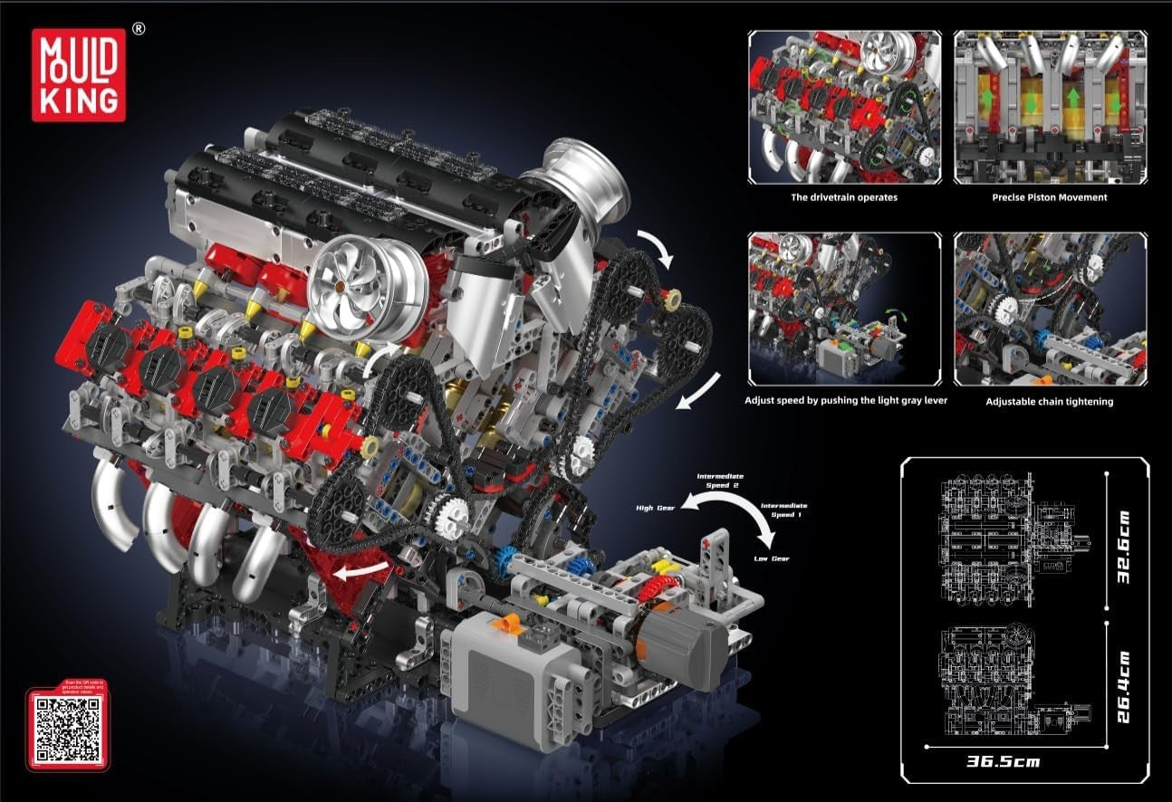 3.9L V8 Engine Model Kit with Sound & Moving Parts – 2718 PCS Adult Build Toy