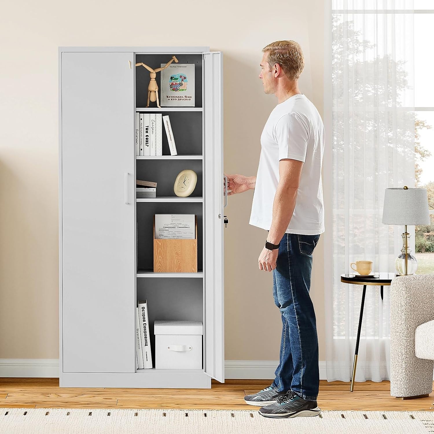 Heavy Duty Lockable Metal Garage Storage Cabinet with Adjustable Shelves