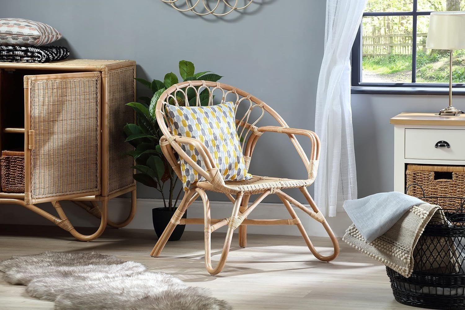 Nordic Rattan Wicker Armchair Indoor Cane Lounge Chair Living Room