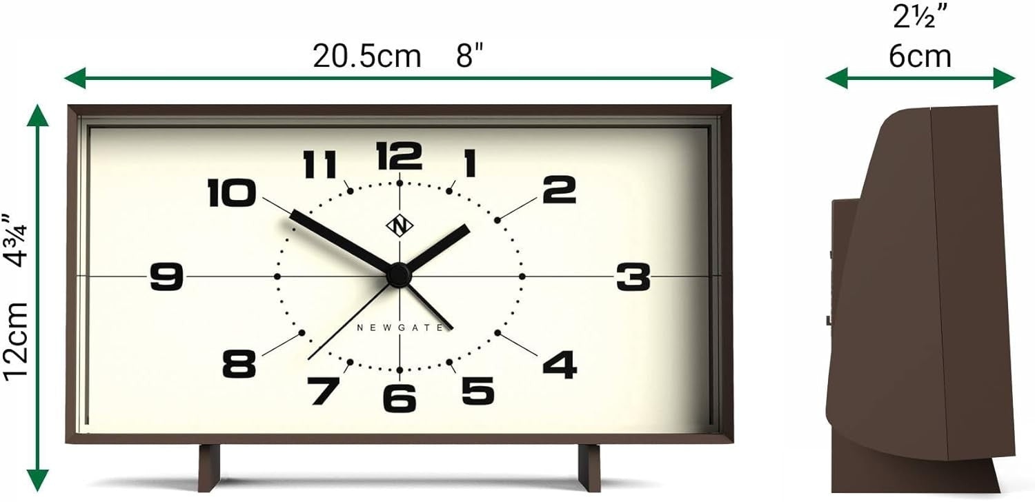 Retro Rectangular Alarm Clock Analogue Bedside Desk Mantel Mocha Brown