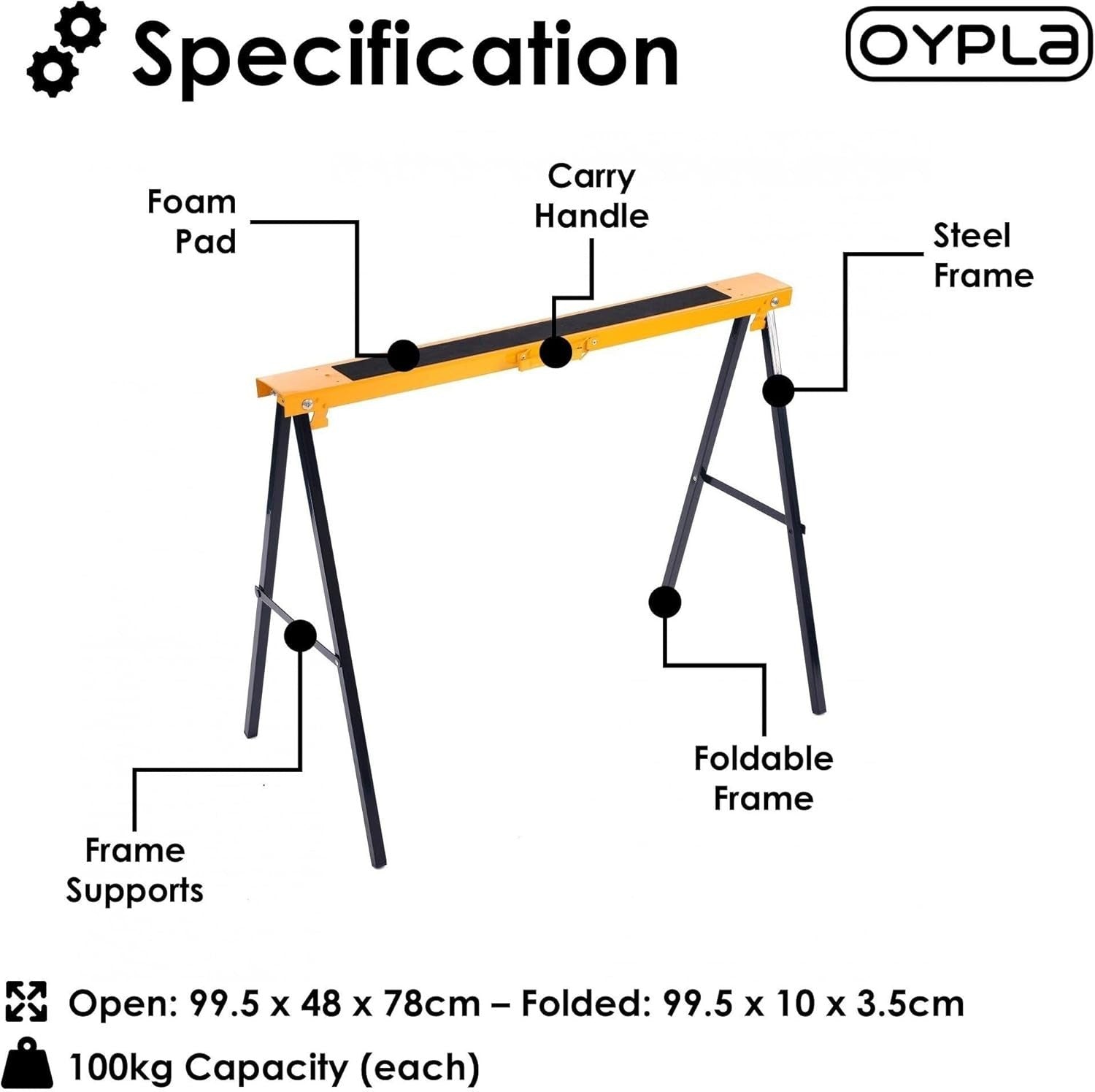 2x Folding Saw Trestles 100kg Each Heavy Duty Carpentry Work Stands Portable