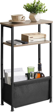 Slim 3-Tier Side Table with Storage Basket – Narrow Bedside/End Table for Small