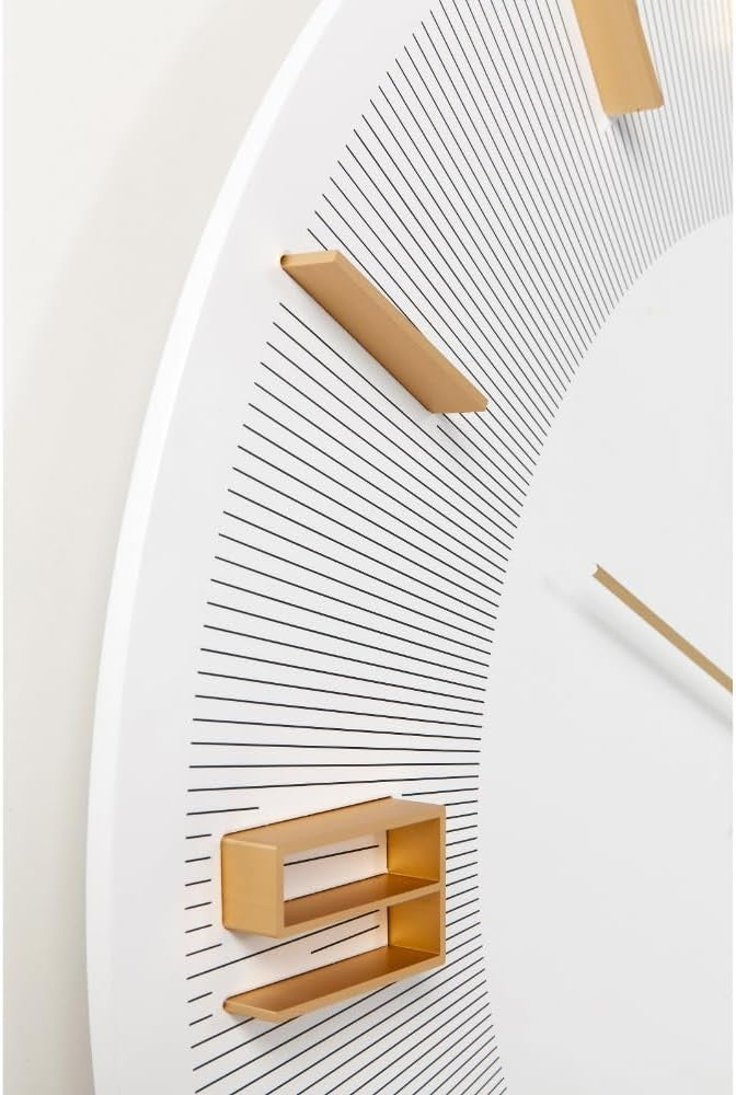 Modern Large 49cm White Wall Clock with Gold Accents Silent Analog Decor