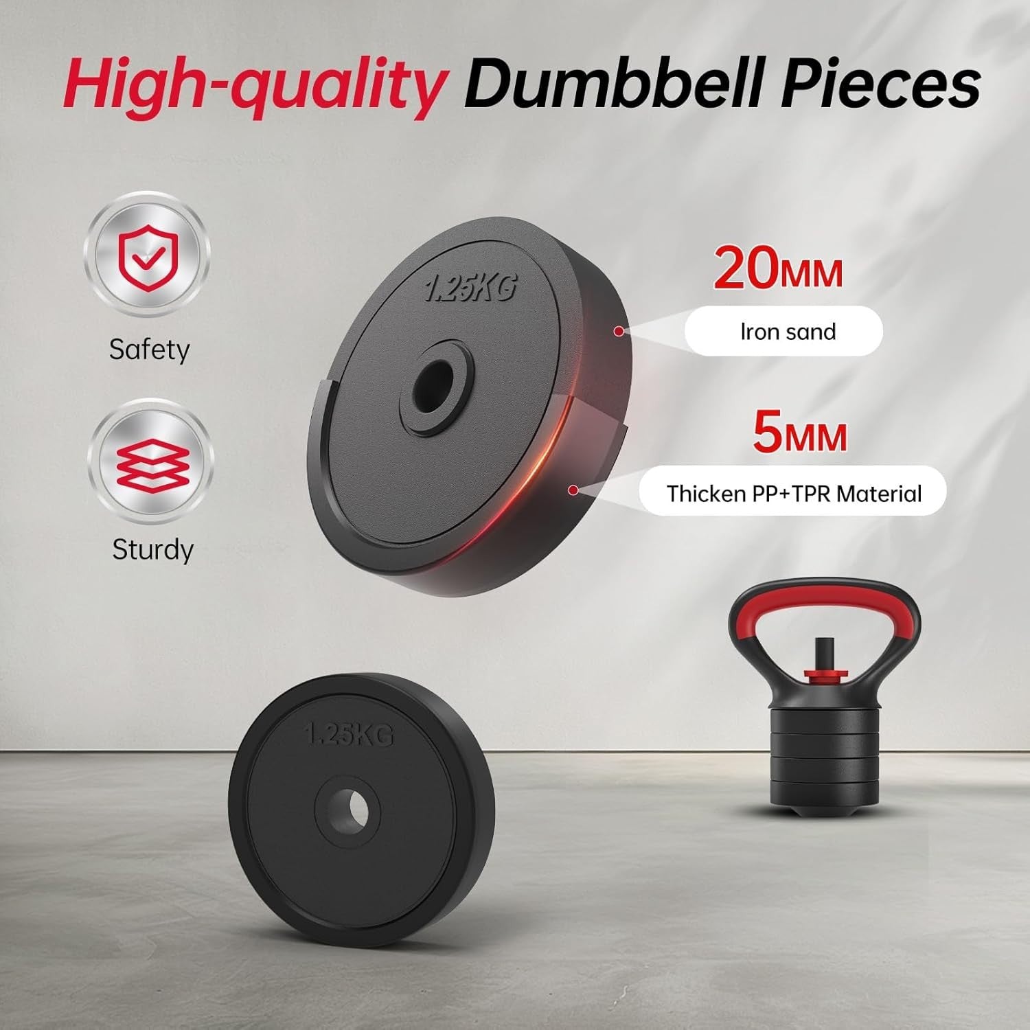 4-in-1 Adjustable Dumbbell Set 10kg Home Gym Barbell Kettlebell Kit
