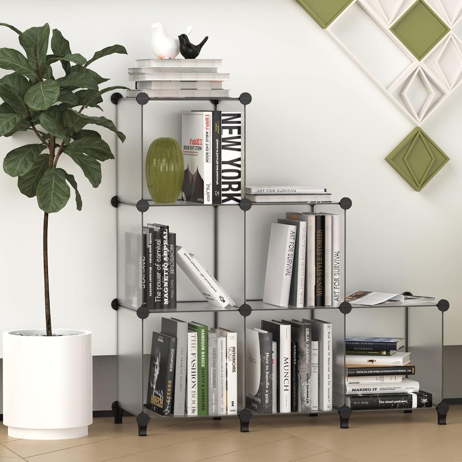 6-Cube Transparent Storage Shelf – Durable DIY Organizer for Books & Toys