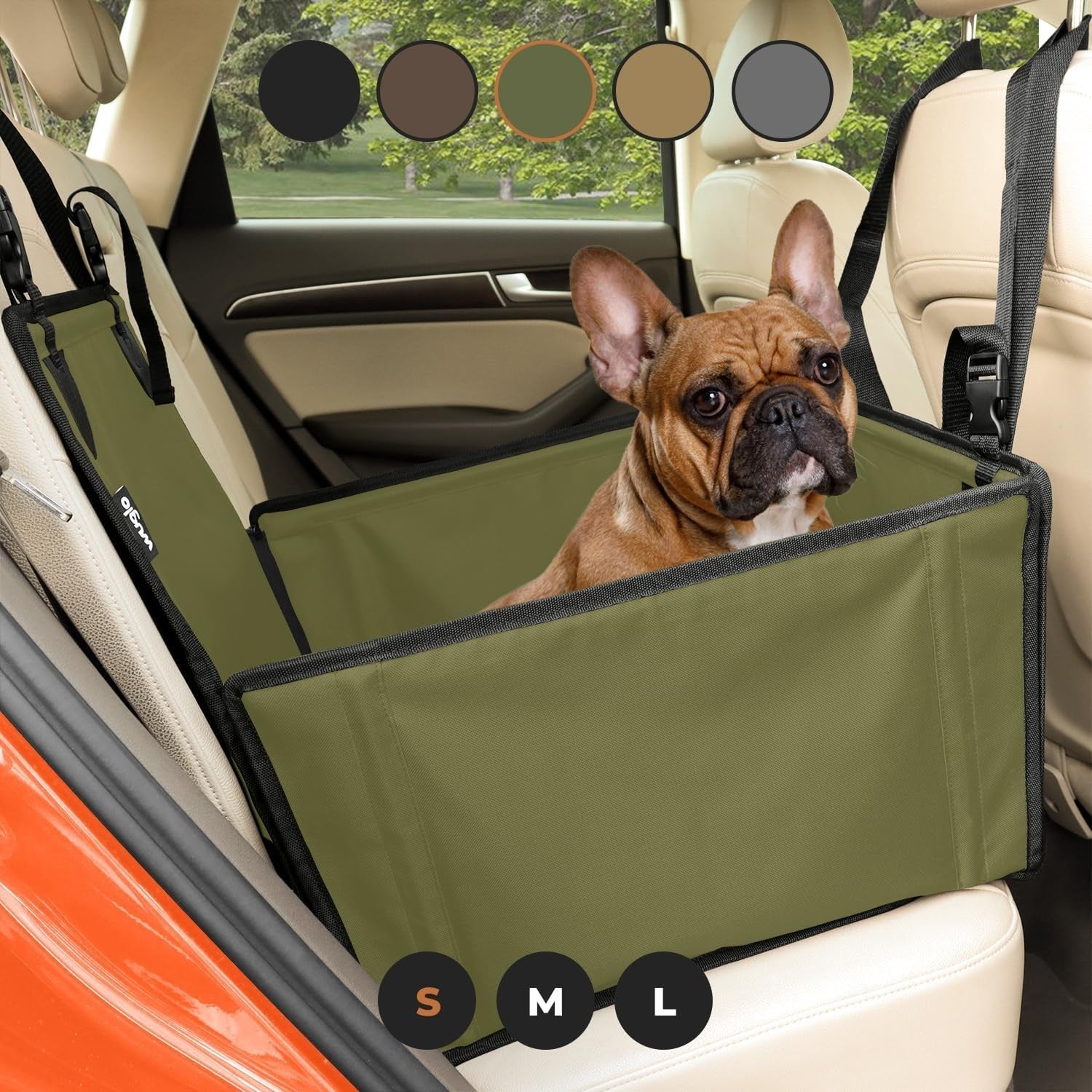 Luxury Dog Car Seat Waterproof Booster Travel Bed Safety Belt Khaki
