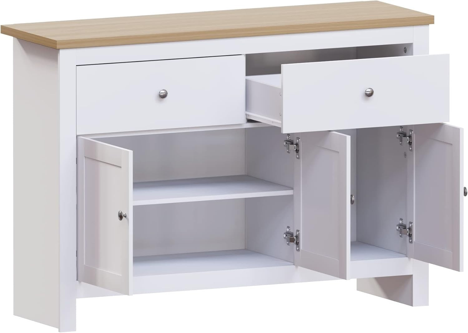 White & Oak Sideboard Cabinet with Drawers Storage Buffet Cupboard 3 Door