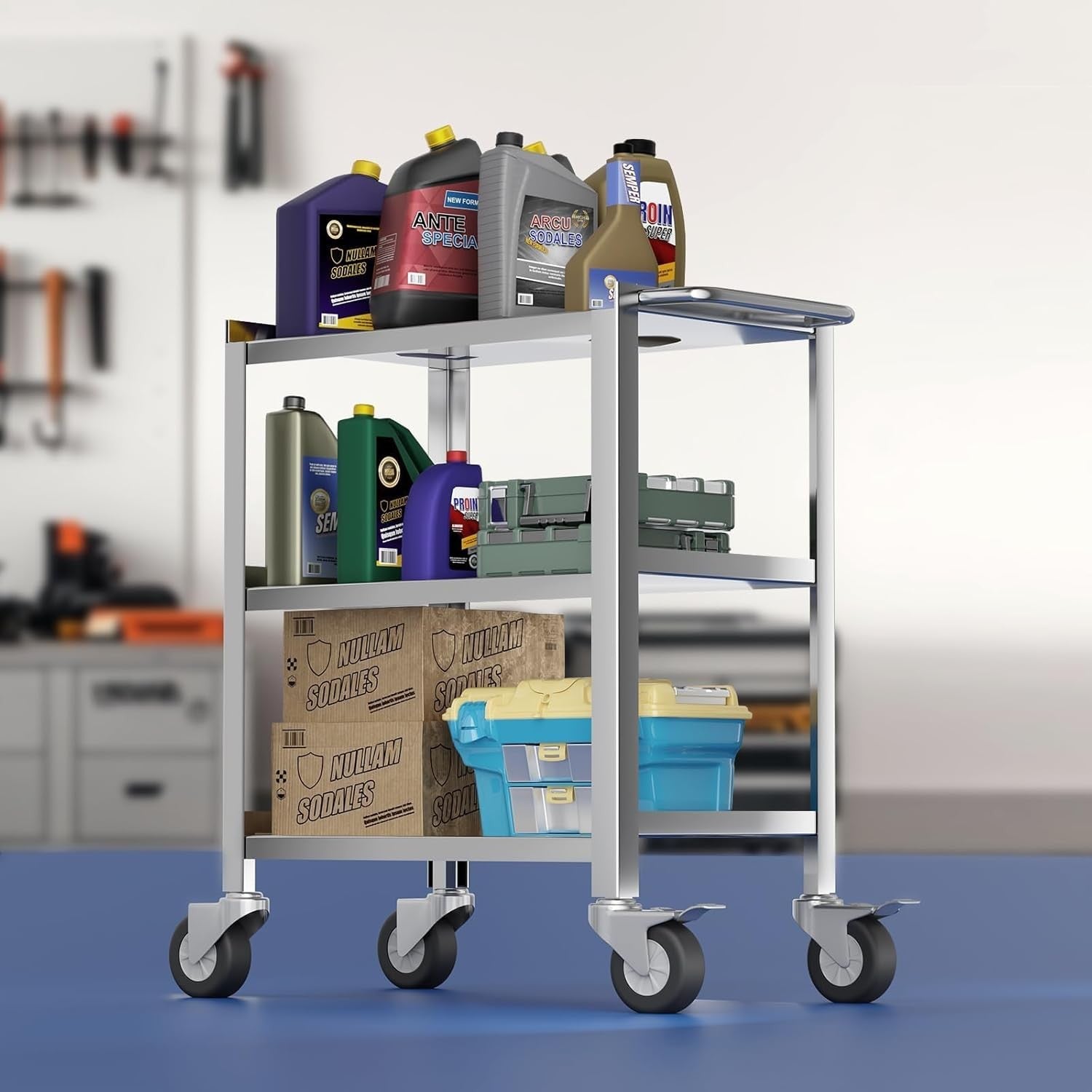 Stainless Steel Utility Cart 3 Tier Heavy Duty Serving Trolley Wheels