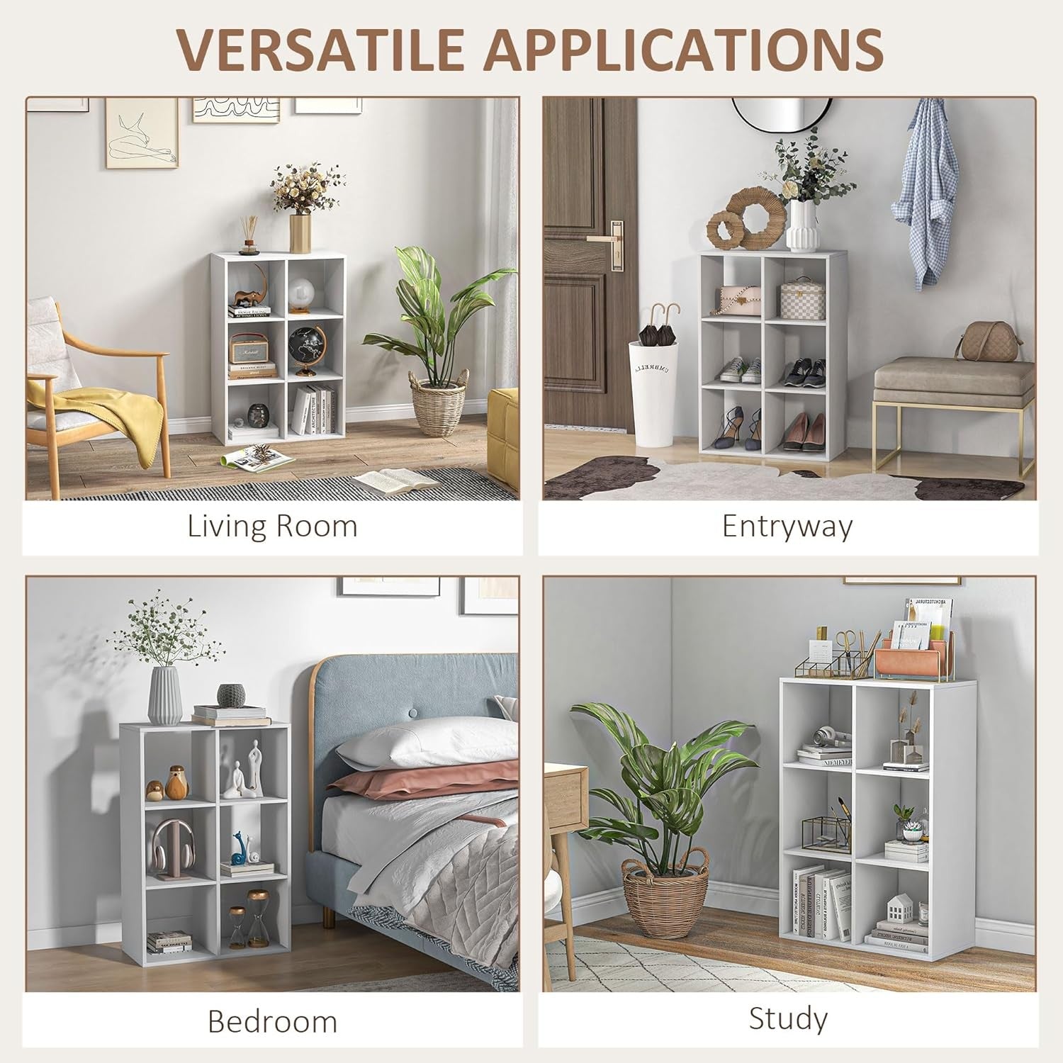 White 6-Cube Bookcase Storage Unit Modern Shelving for Home Office Bedroom