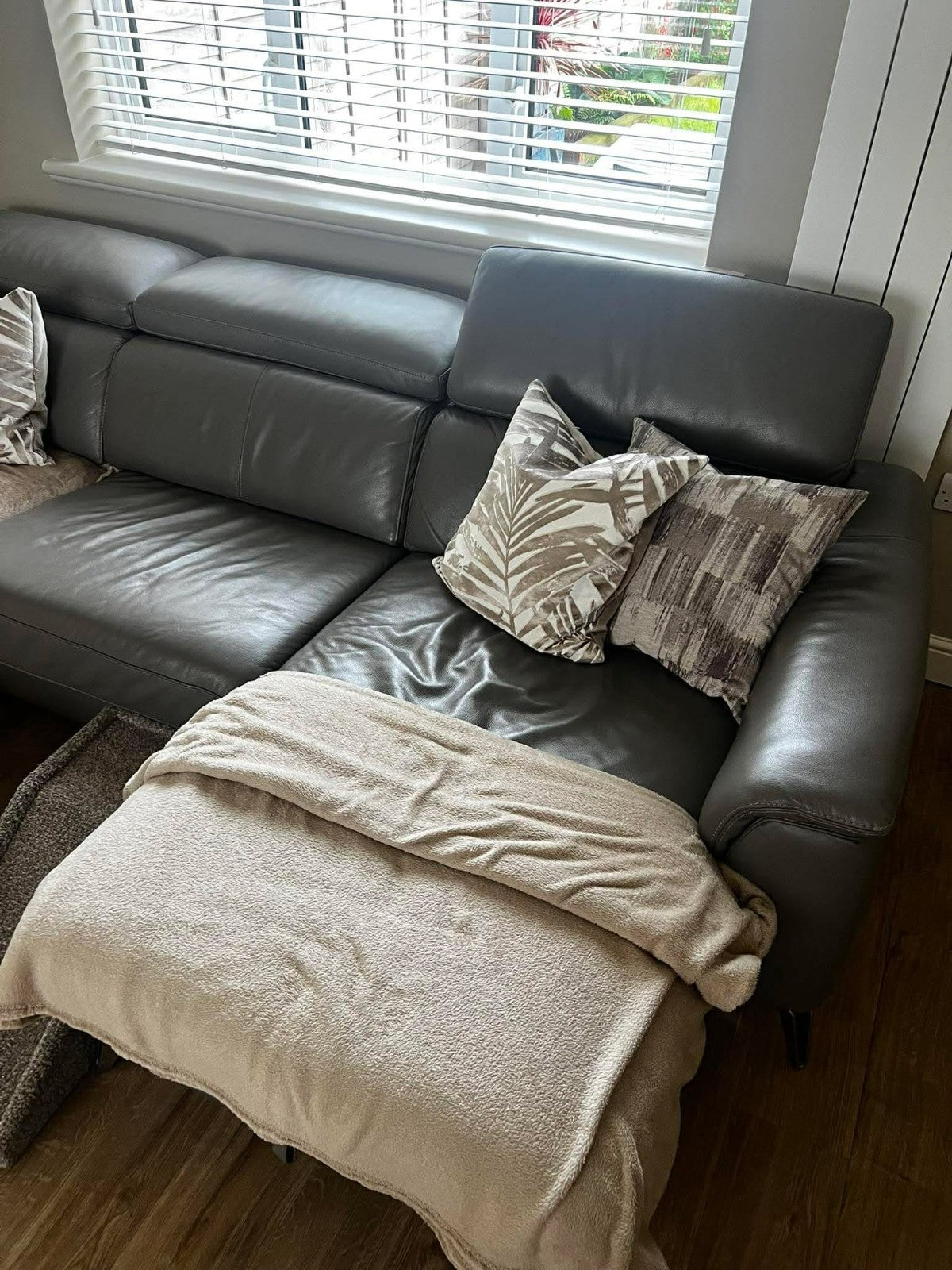 Grey Leather Corner Sofa Bed + Storage (PTP)