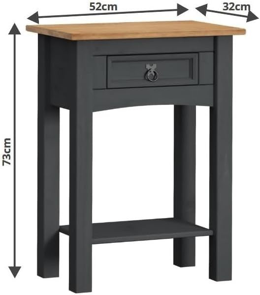 Charcoal Grey Console Table Solid Pine 1 Drawer – Slim Entryway Storage