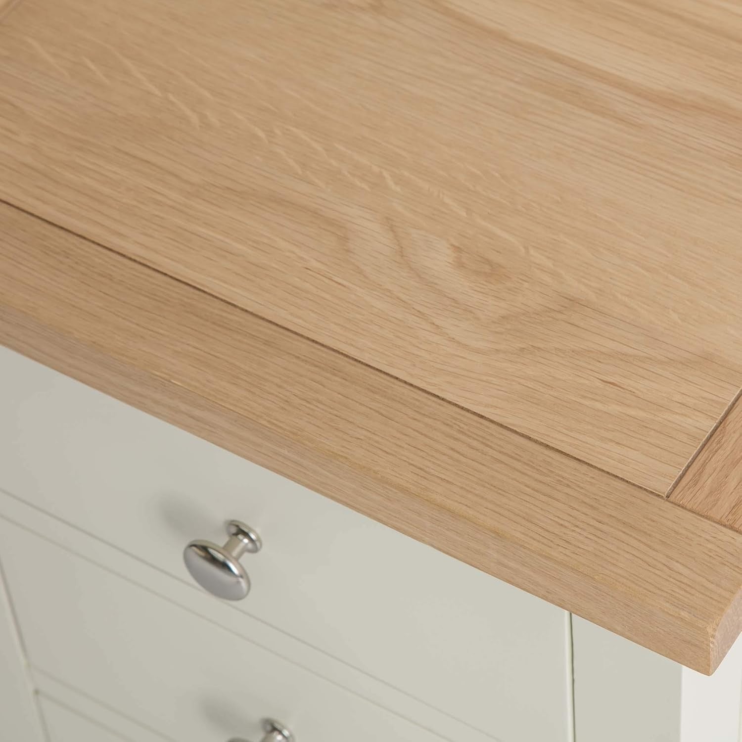 Cream 3 Drawer Bedside Table with Solid Oak Top Fully Assembled 42x32x56cm