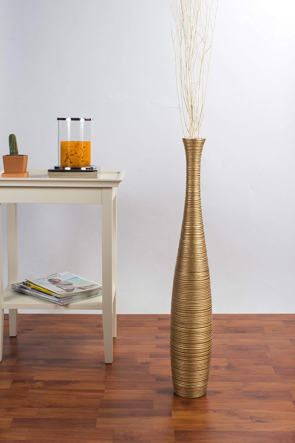 Gold Floor Vase 65cm Tall Wooden Decor for Pampas Grass