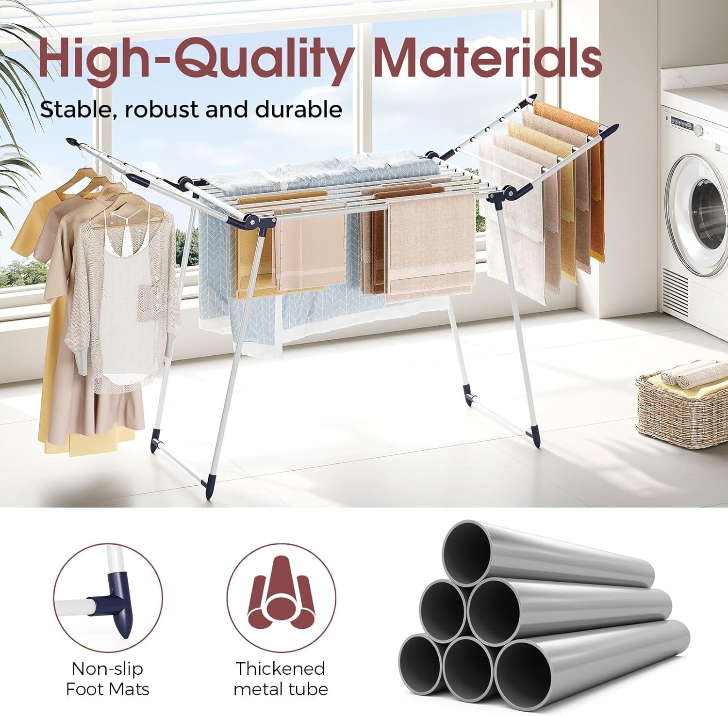 Large Foldable Clothes Airer Winged Drying Rack Indoor Outdoor Space Saving