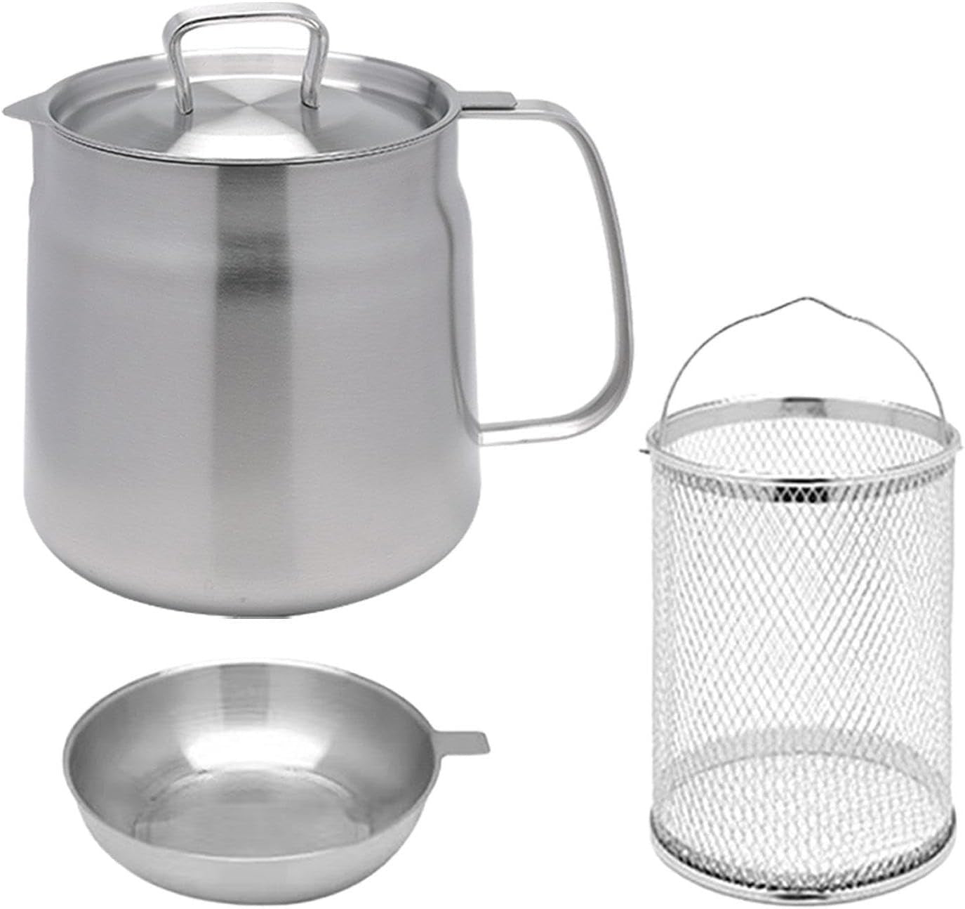 1.5L Stainless Steel Deep Fryer Pot Chip Pan Basket Lid Oil Strainer
